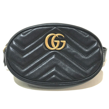 GUCCI Waist bag 476434 leather black GG Marmont Quilted Sling bag Women 95/38 Used Authentic